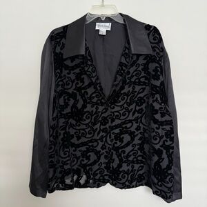 Diane Von Furstenberg Black Silk Velvet Button Up Blouse Plus Size 1X Editorial